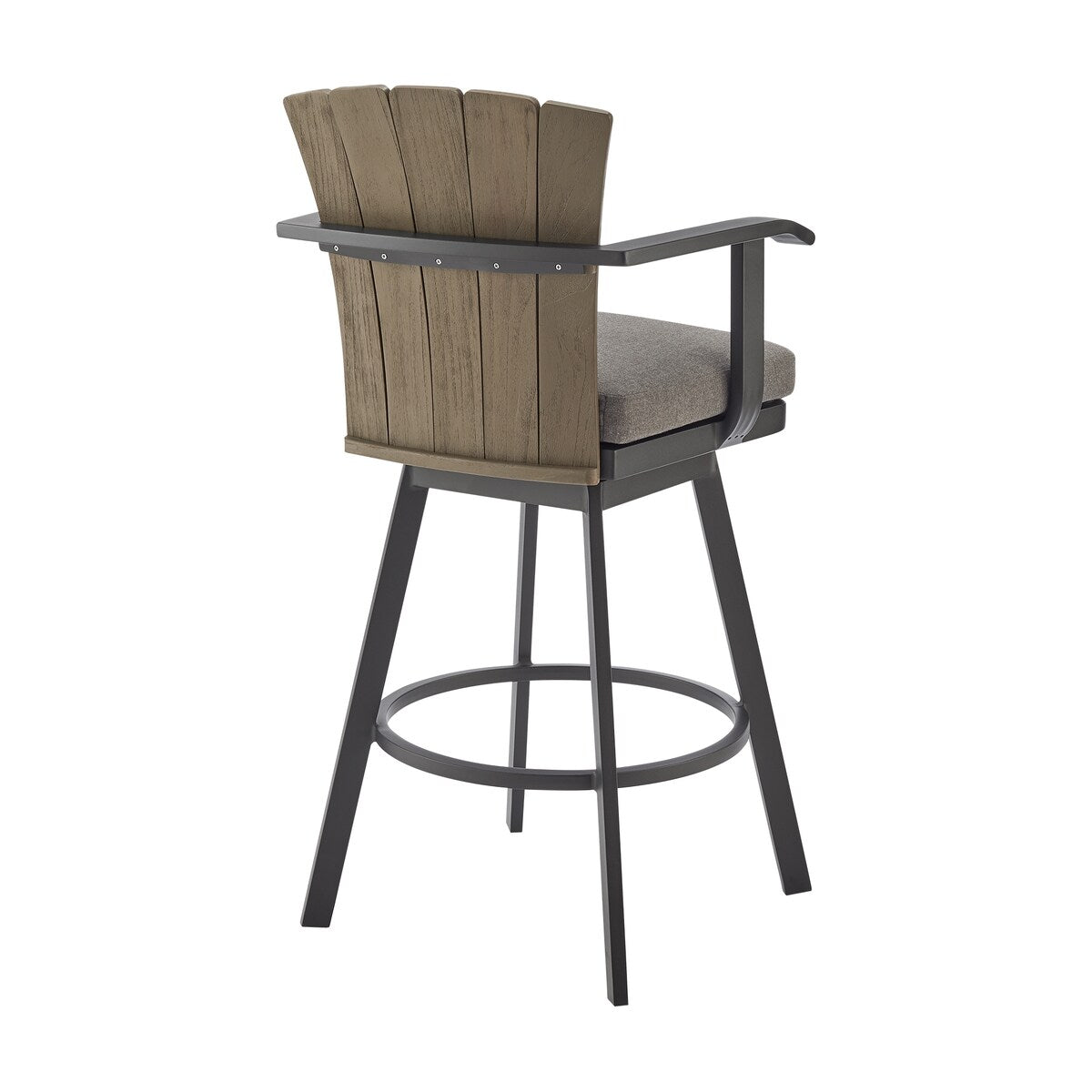 Hazel Solid Teak Wood and Metal Outdoor Patio Bar Height Swivel Adirondack Chair Bar Stool