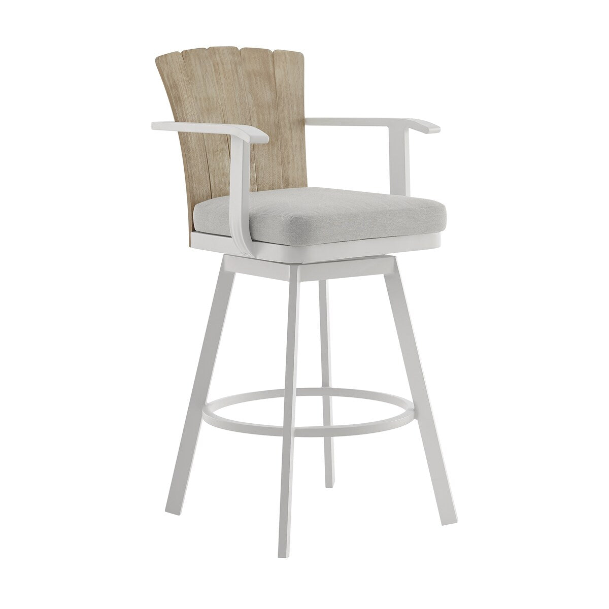 Hazel Solid Teak Wood and Metal Outdoor Patio Bar Height Swivel Adirondack Chair Bar Stool