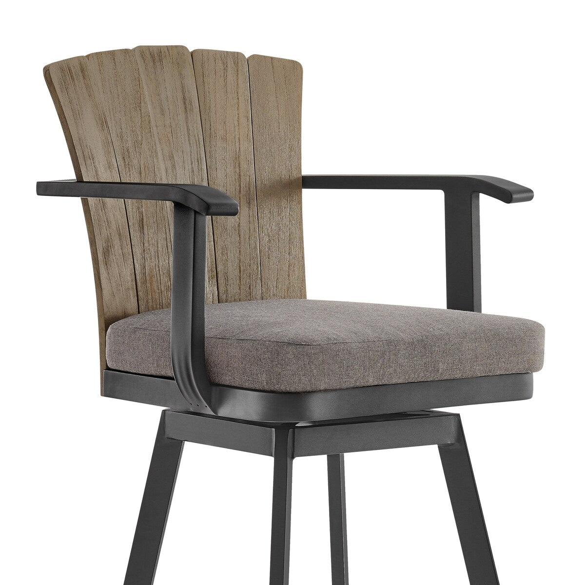 Hazel Solid Teak Wood and Metal Outdoor Patio Bar Height Swivel Adirondack Chair Bar Stool