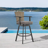 Hazel Solid Teak Wood and Metal Outdoor Patio Bar Height Swivel Adirondack Chair Bar Stool
