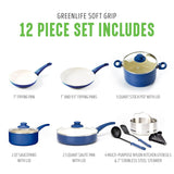 Healthy Ceramic Nonstick 12 Piece Cookware Pots and Pans Set, PFAS-Free, Dishwasher Safe