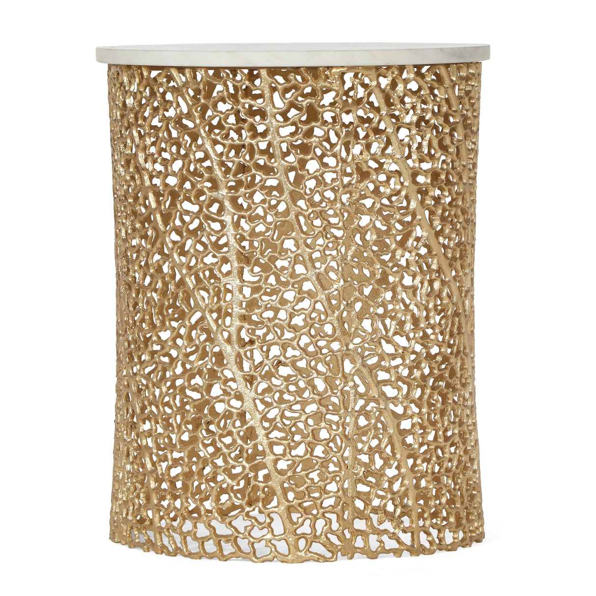 Hearney Modern Glam Handcrafted Aluminum Side Table with Marble Top by Christopher Knight Home - 15.50" L x 15.50" W x 19.75" H