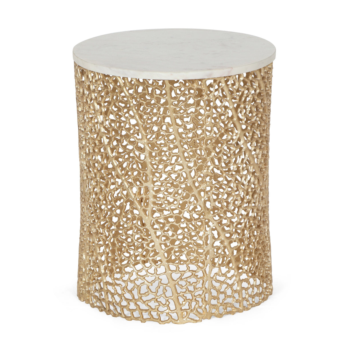 Hearney Modern Glam Handcrafted Aluminum Side Table with Marble Top by Christopher Knight Home - 15.50" L x 15.50" W x 19.75" H