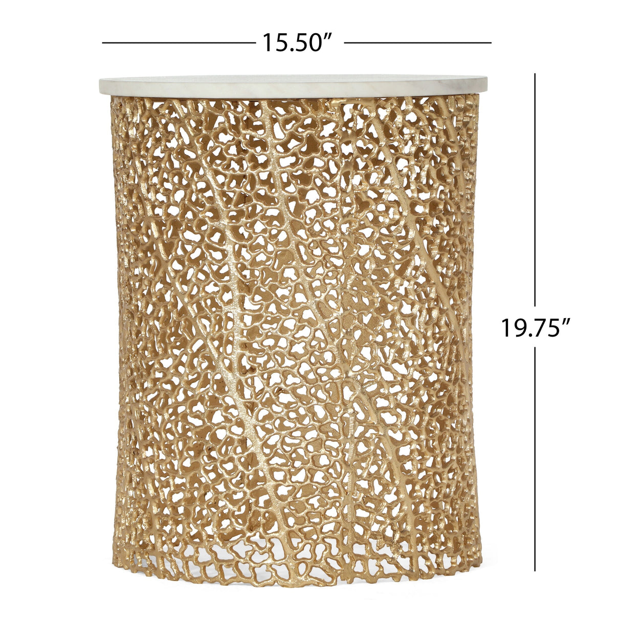 Hearney Modern Glam Handcrafted Aluminum Side Table with Marble Top by Christopher Knight Home - 15.50" L x 15.50" W x 19.75" H