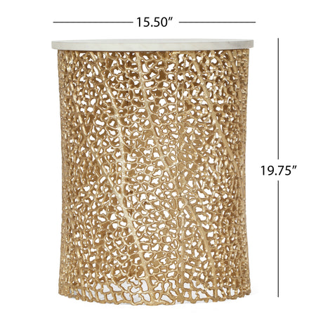Hearney Modern Glam Handcrafted Aluminum Side Table with Marble Top by Christopher Knight Home - 15.50" L x 15.50" W x 19.75" H