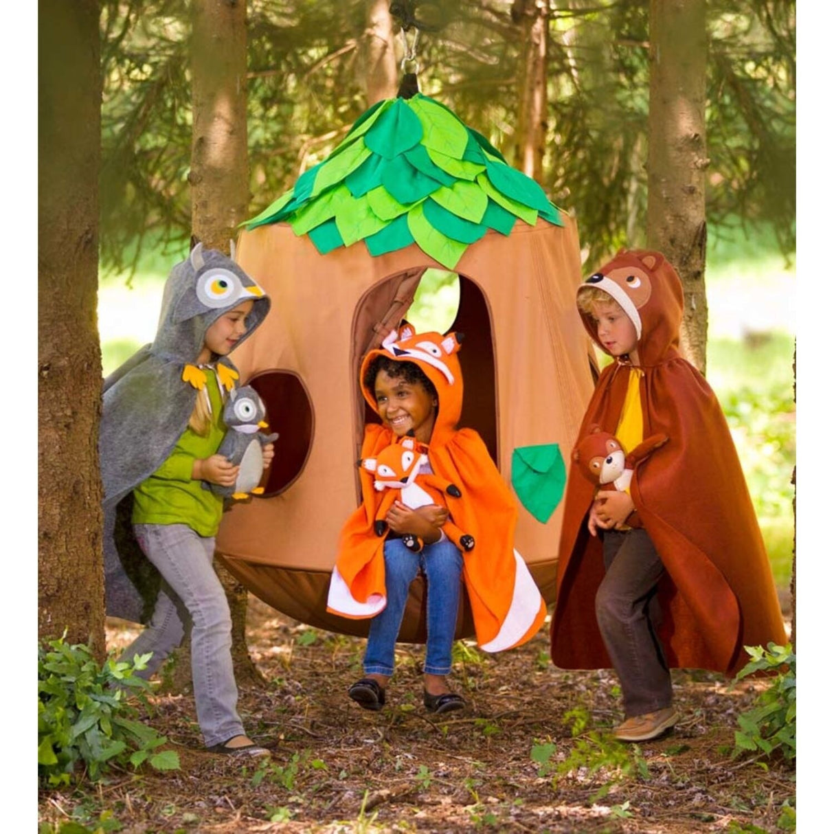 HearthSong Woodland HugglePod Hangout Hanging Chair with LED Leaf Lights - One Size