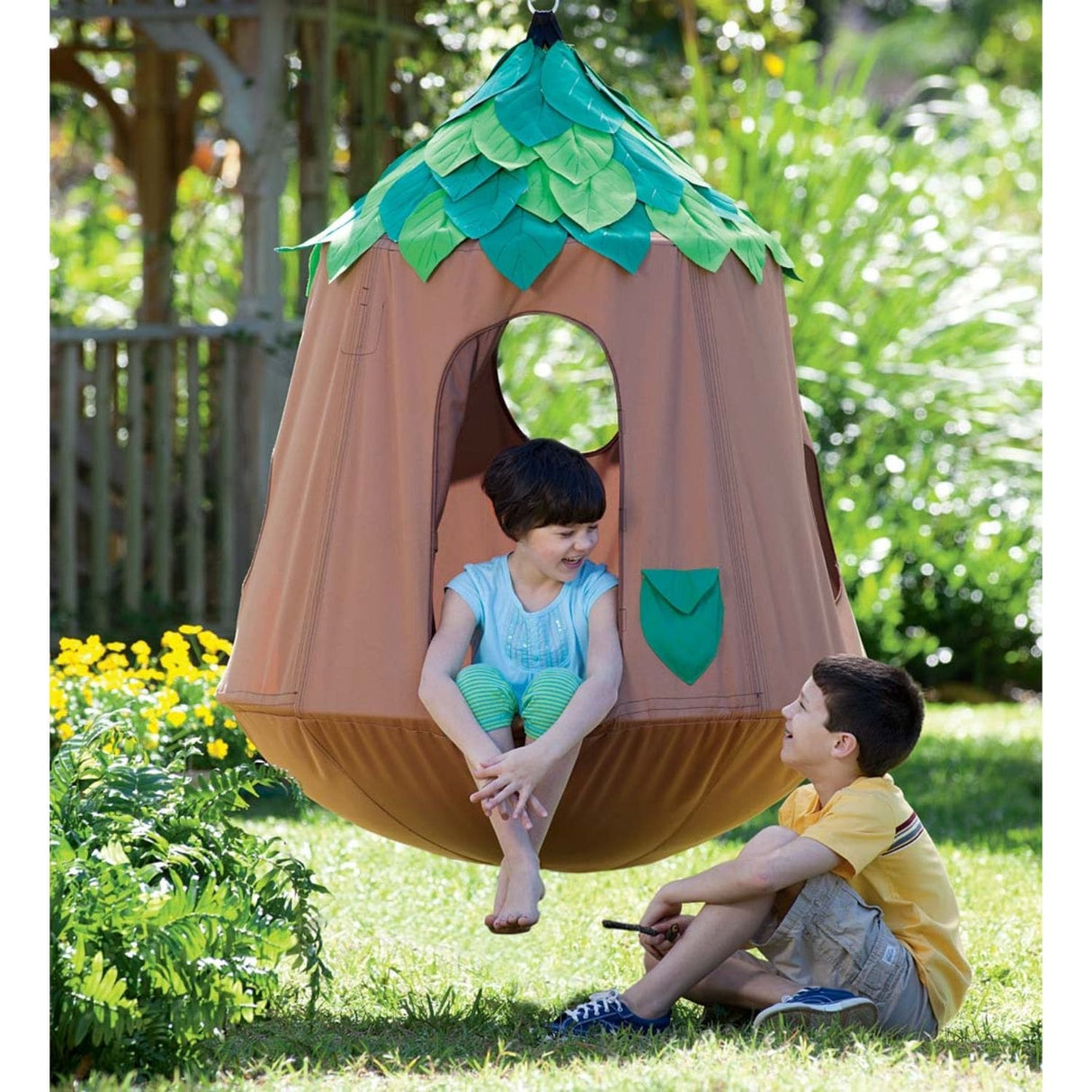 HearthSong Woodland HugglePod Hangout Hanging Chair with LED Leaf Lights - One Size