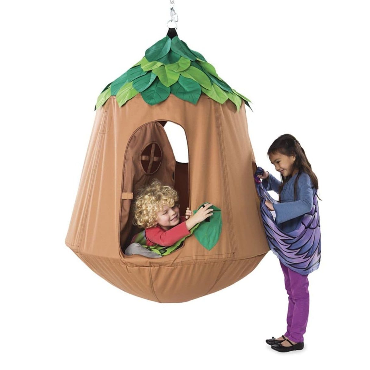 HearthSong Woodland HugglePod Hangout Hanging Chair with LED Leaf Lights - One Size