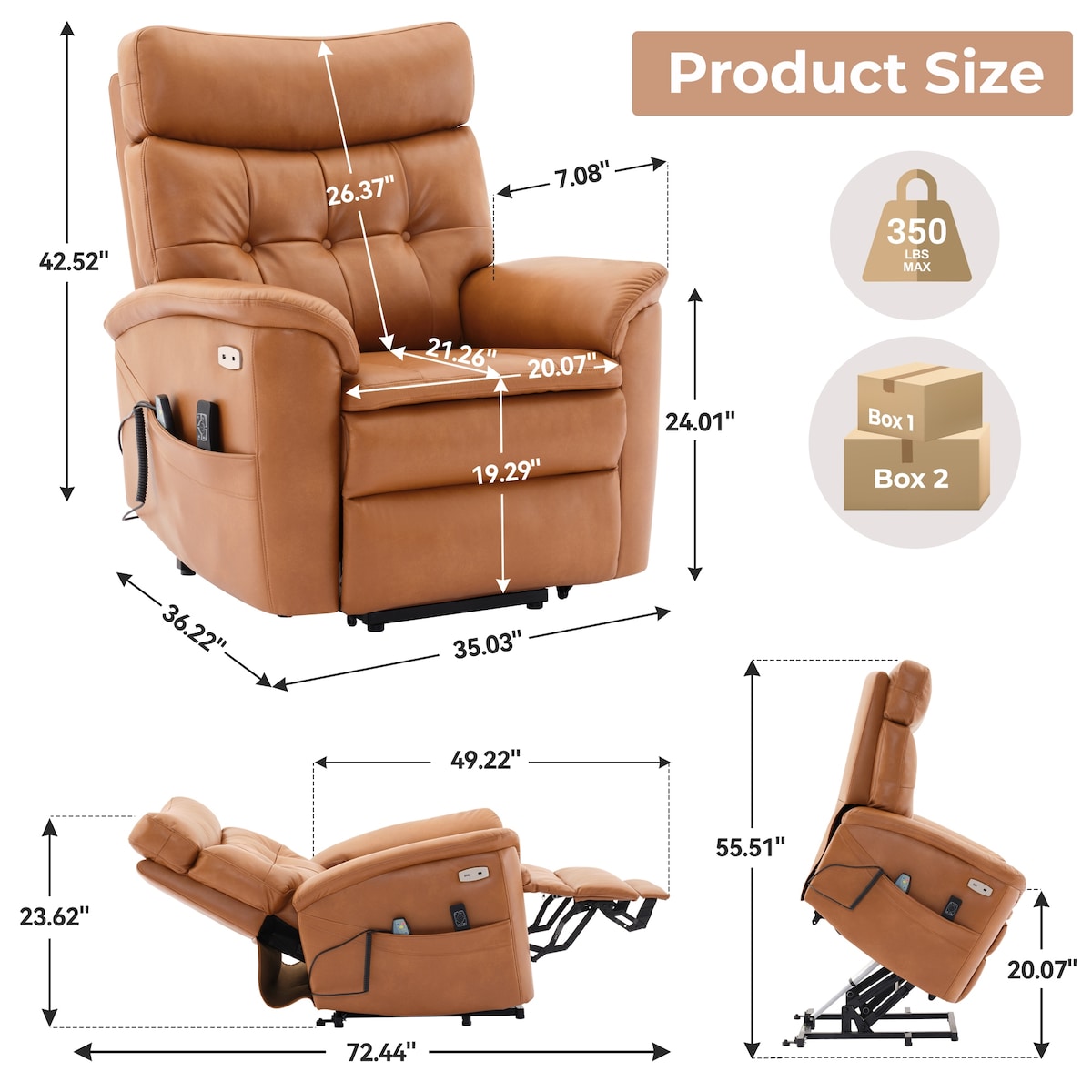 Heating, Massage Power Lift Recliner Chair, Medium
