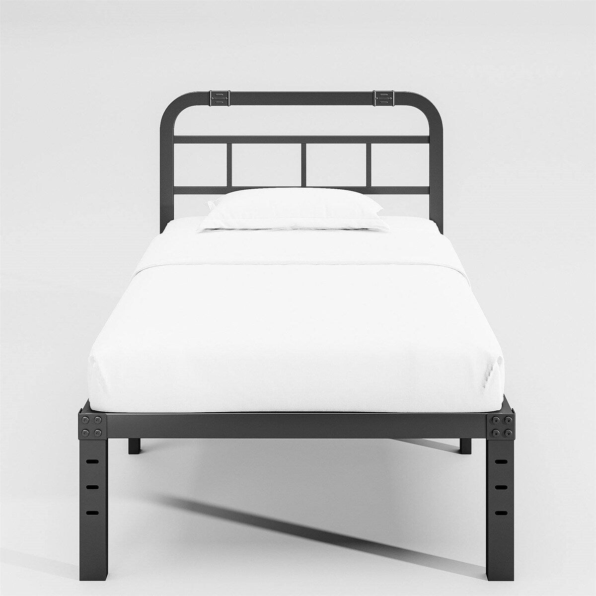 Industrial Style Metal Bed Frame with Headboard and Support