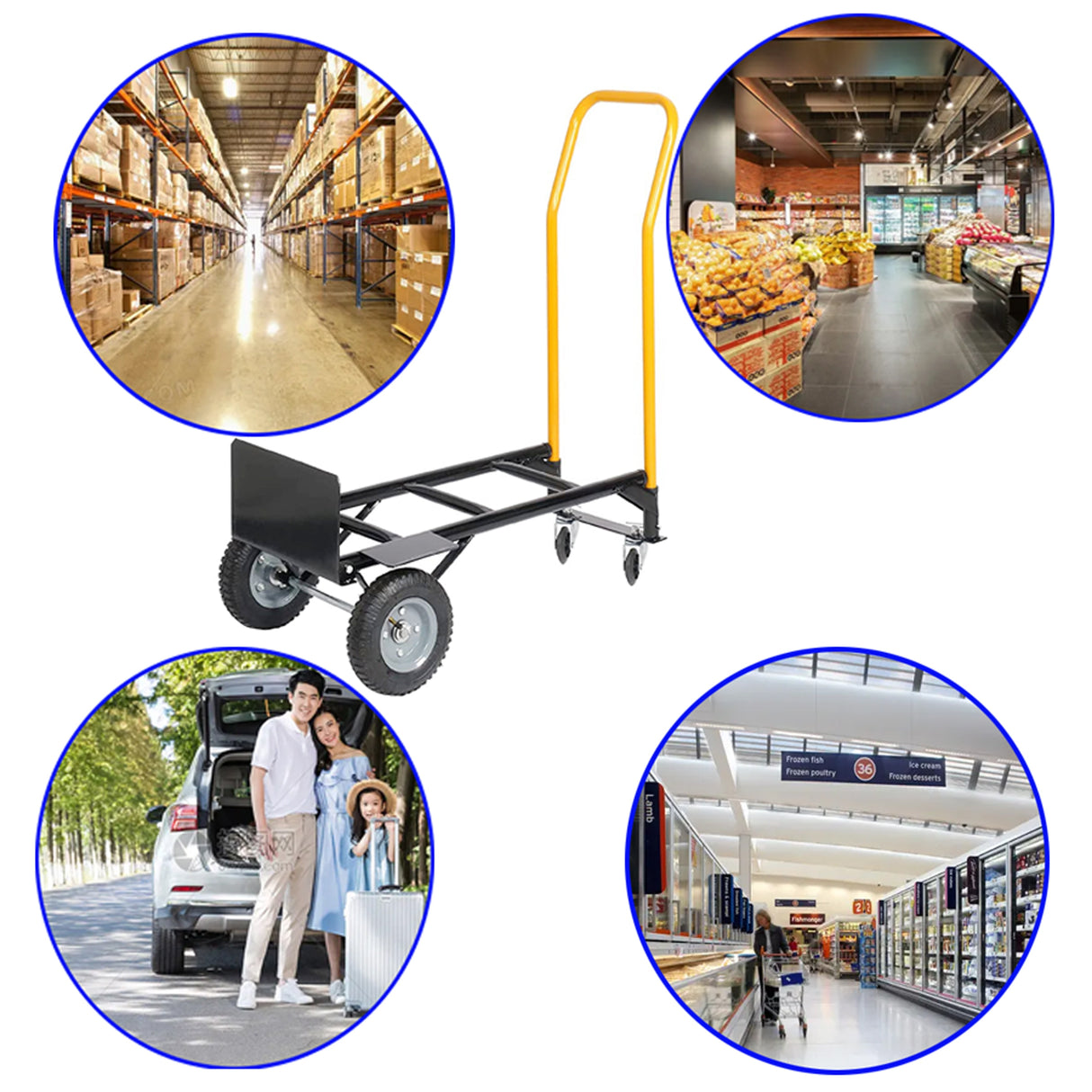 Heavy Duty Dual Purpose Hand Truck ‚Äì 2 Wheel Dolly & 4 Wheel Push Cart with Swivel Wheels