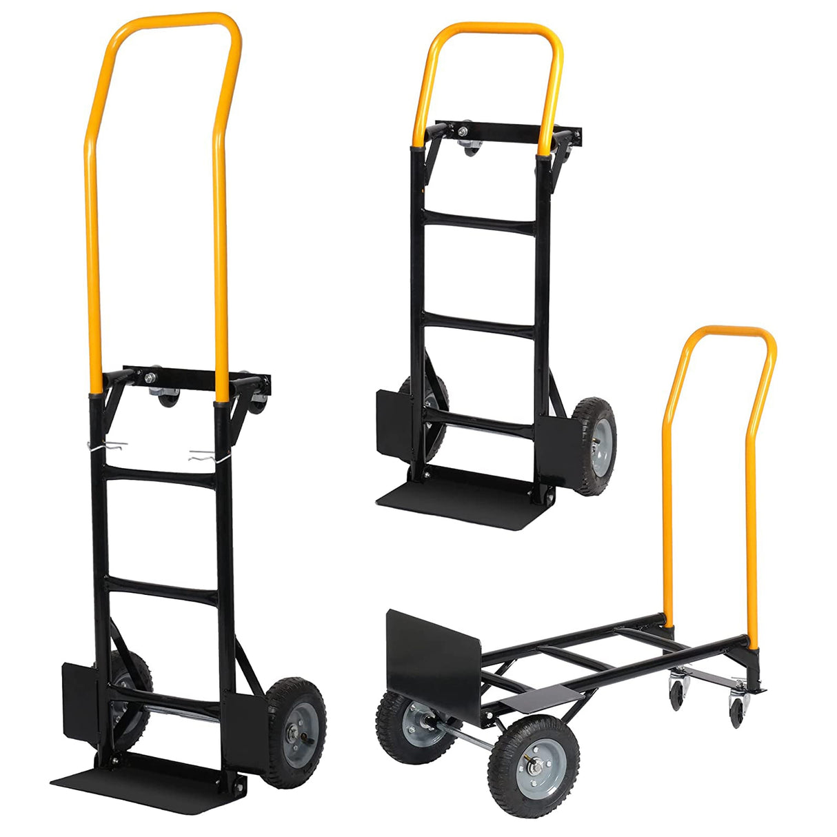 Heavy Duty Dual Purpose Hand Truck ‚Äì 2 Wheel Dolly & 4 Wheel Push Cart with Swivel Wheels
