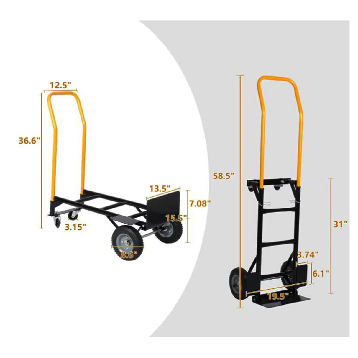 Heavy Duty Dual Purpose Hand Truck ‚Äì 2 Wheel Dolly & 4 Wheel Push Cart with Swivel Wheels
