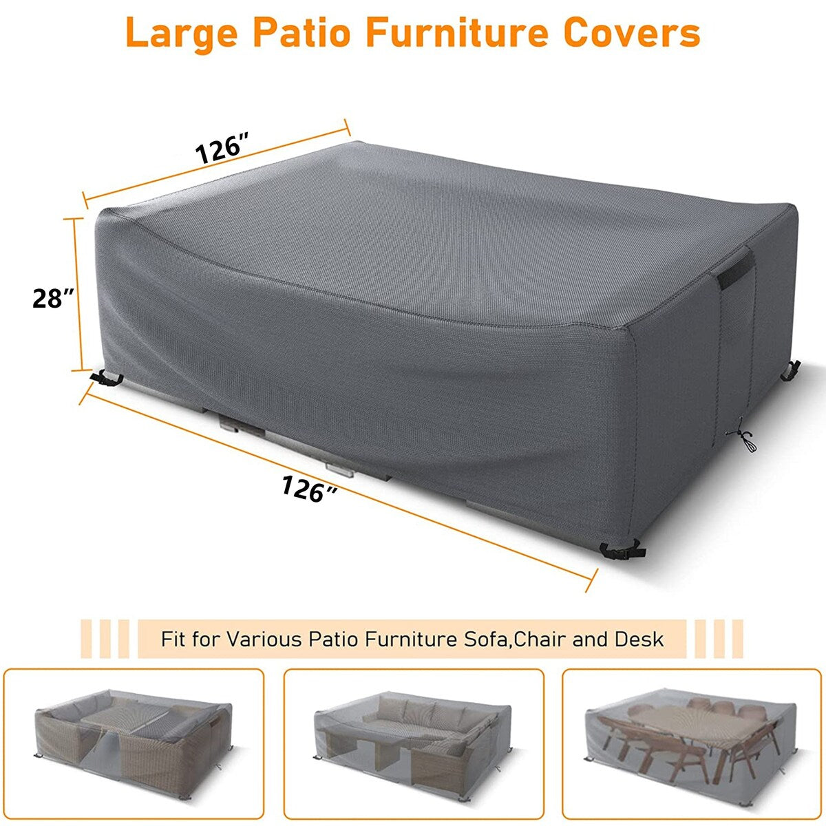 Heavy Duty Patio Furniture Cover Outdoor Rectangular Table and Chair Set Cover Waterproof
