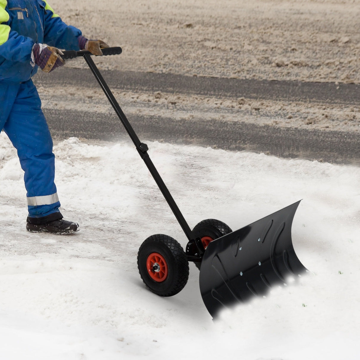 Outsunny Height/ Angle-Adjustable Heavy-Duty Rolling Snow Shovel Pusher