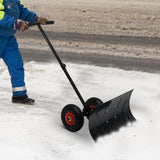 Outsunny Height/ Angle-Adjustable Heavy-Duty Rolling Snow Shovel Pusher