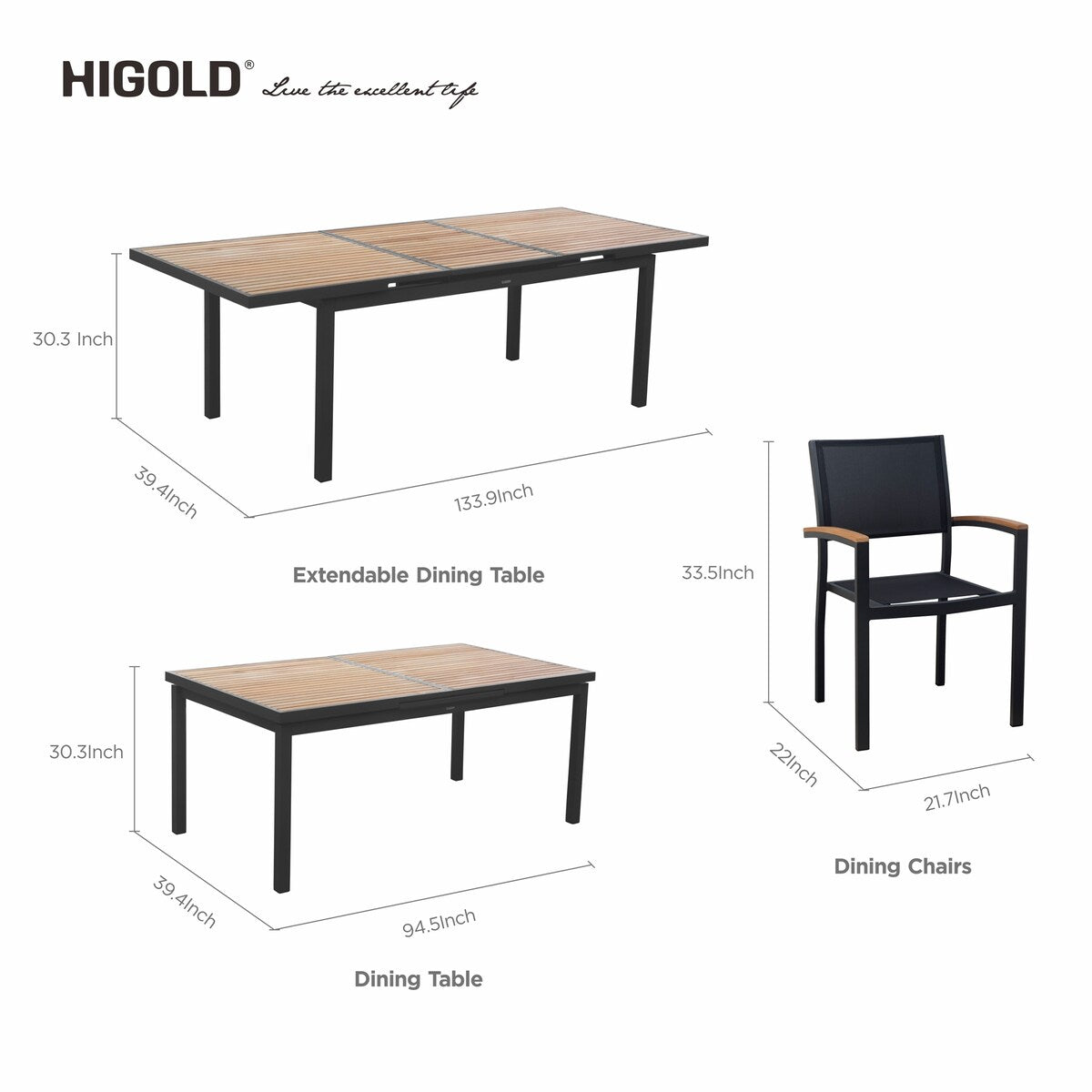 Heck 13 Pieces FSC Teak Aluminum Outdoor Dining Set for 12 Person, Extendable Table and Stackable Chair, Charcoal Black