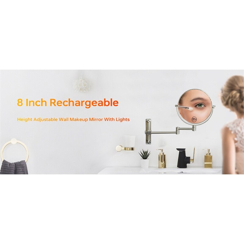 Height Adjustable 8 Inch 1x/10x Magnifying Double Sided Vanity Mirror
