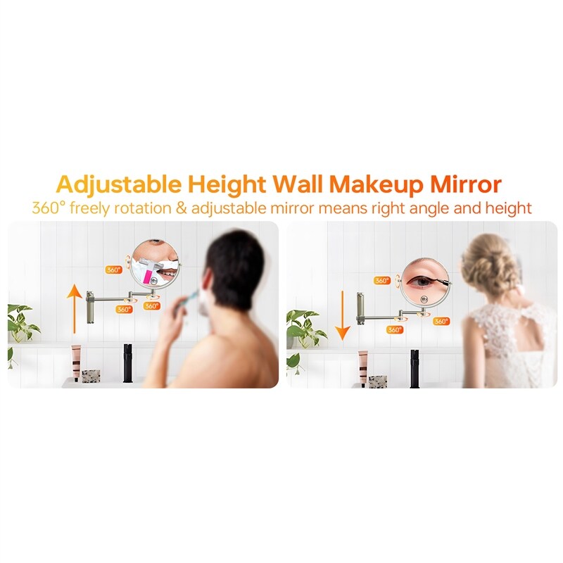 Height Adjustable 8 Inch 1x/10x Magnifying Double Sided Vanity Mirror