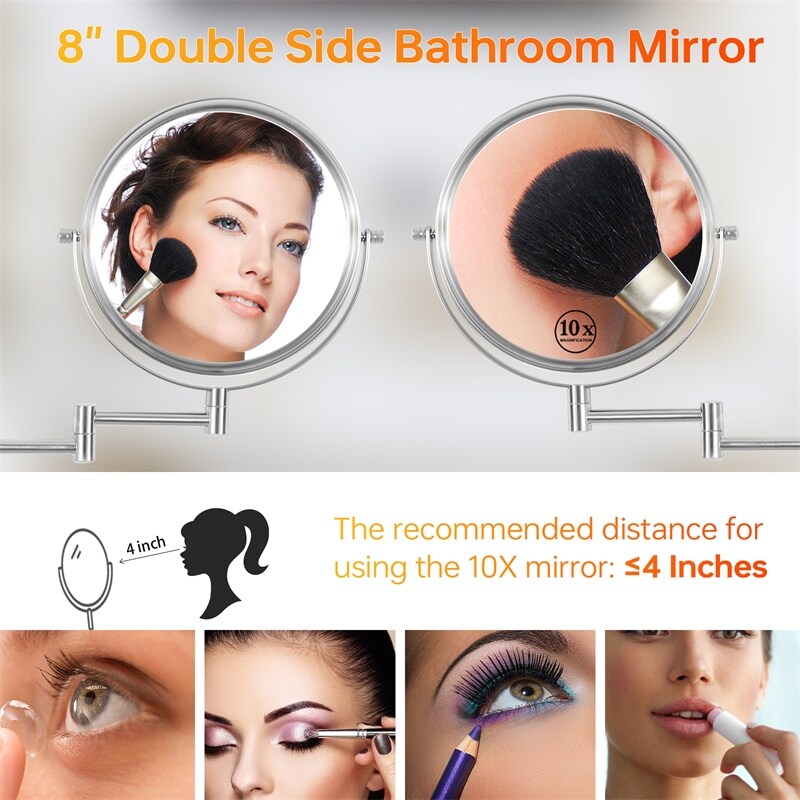 Height Adjustable 8 Inch 1x/10x Magnifying Double Sided Vanity Mirror