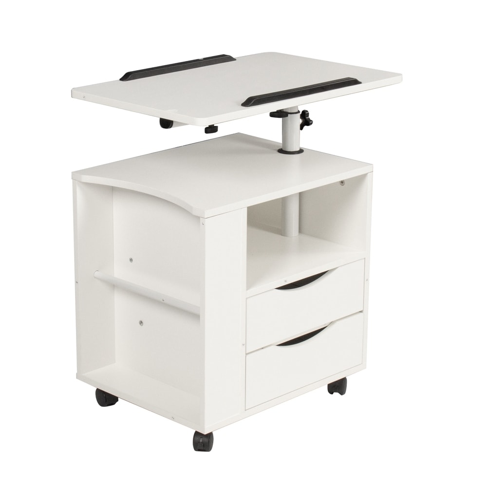 Height Adjustable Overbed End Table Wooden Nightstand with Swivel Top,