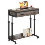 Height Adjustable Standing Laptop C Table,Mobile Portable Desk with Drawers for Home Office Sofa Bed
