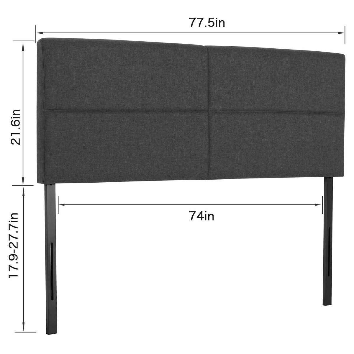 Height Adjustable Upholstered Headboard, Twin /Full/Queen/King Size Headboard, Dark Grey