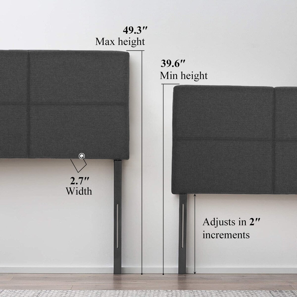 Height Adjustable Upholstered Headboard, Twin /Full/Queen/King Size Headboard, Dark Grey