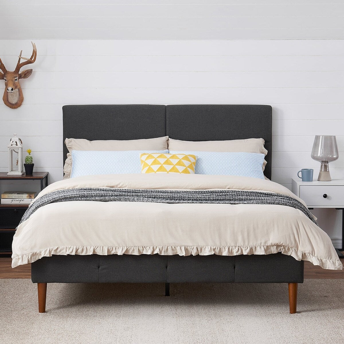 Height Adjustable Upholstered Headboard, Twin /Full/Queen/King Size Headboard, Dark Grey