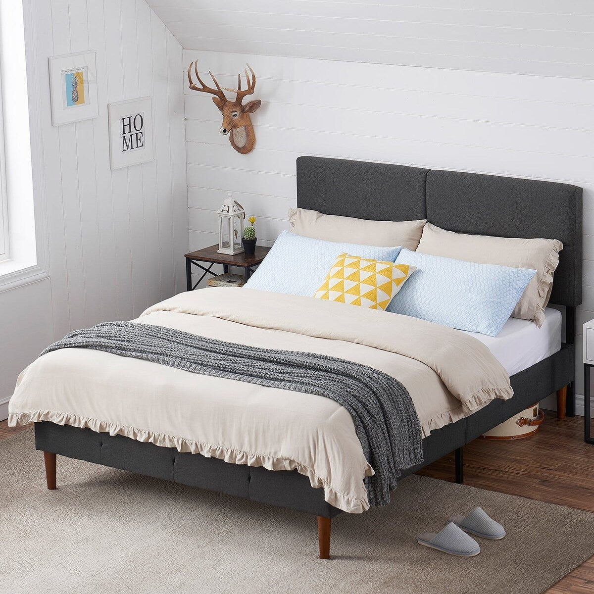Height Adjustable Upholstered Headboard, Twin /Full/Queen/King Size Headboard, Dark Grey