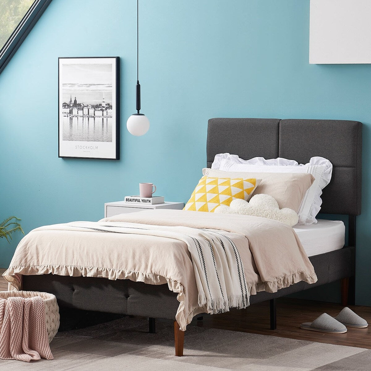 Height Adjustable Upholstered Headboard, Twin /Full/Queen/King Size Headboard, Dark Grey