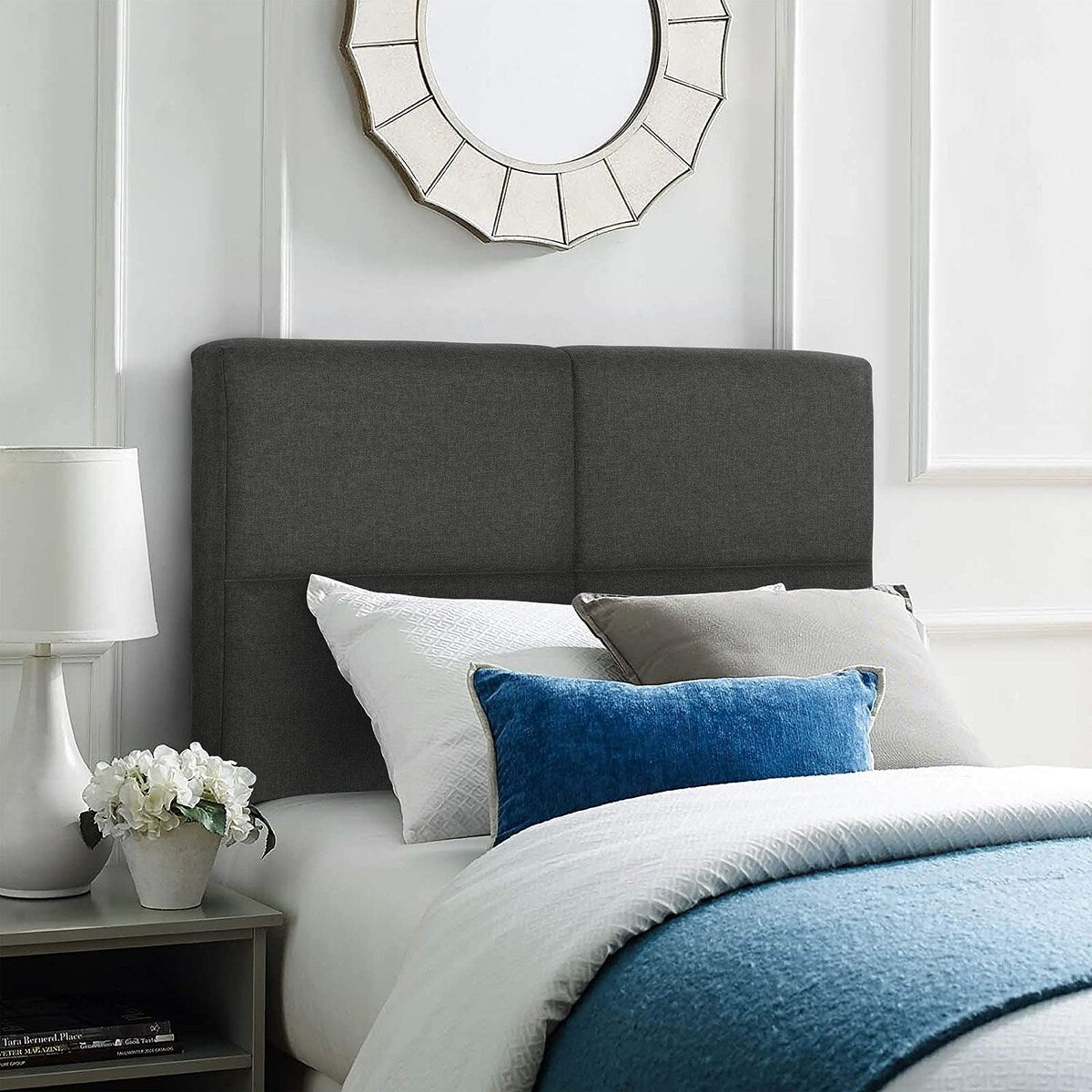 Height Adjustable Upholstered Headboard, Twin /Full/Queen/King Size Headboard, Dark Grey