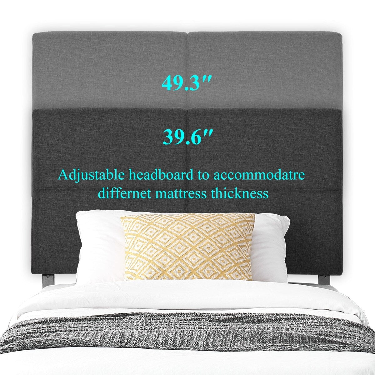 Height Adjustable Upholstered Headboard, Twin /Full/Queen/King Size Headboard, Dark Grey