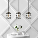 Helisa 6.5" 1-Light Farmhouse Industrial Iron Filigree Caged Jar LED Pendant, (Set of 3) by JONATHAN Y