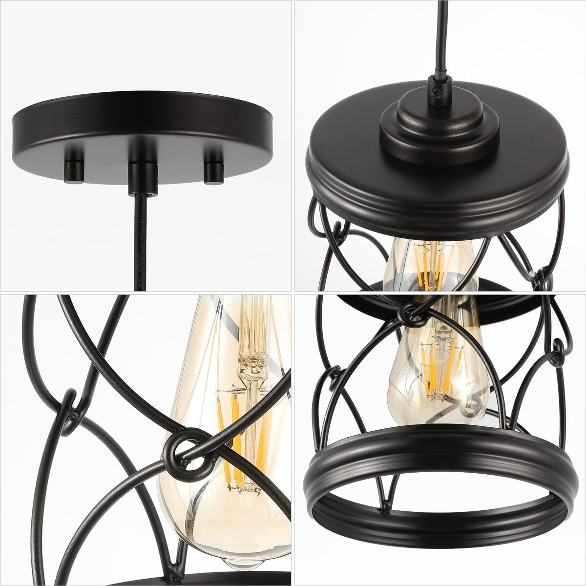 Helisa 6.5" 1-Light Farmhouse Industrial Iron Filigree Caged Jar LED Pendant, (Set of 3) by JONATHAN Y