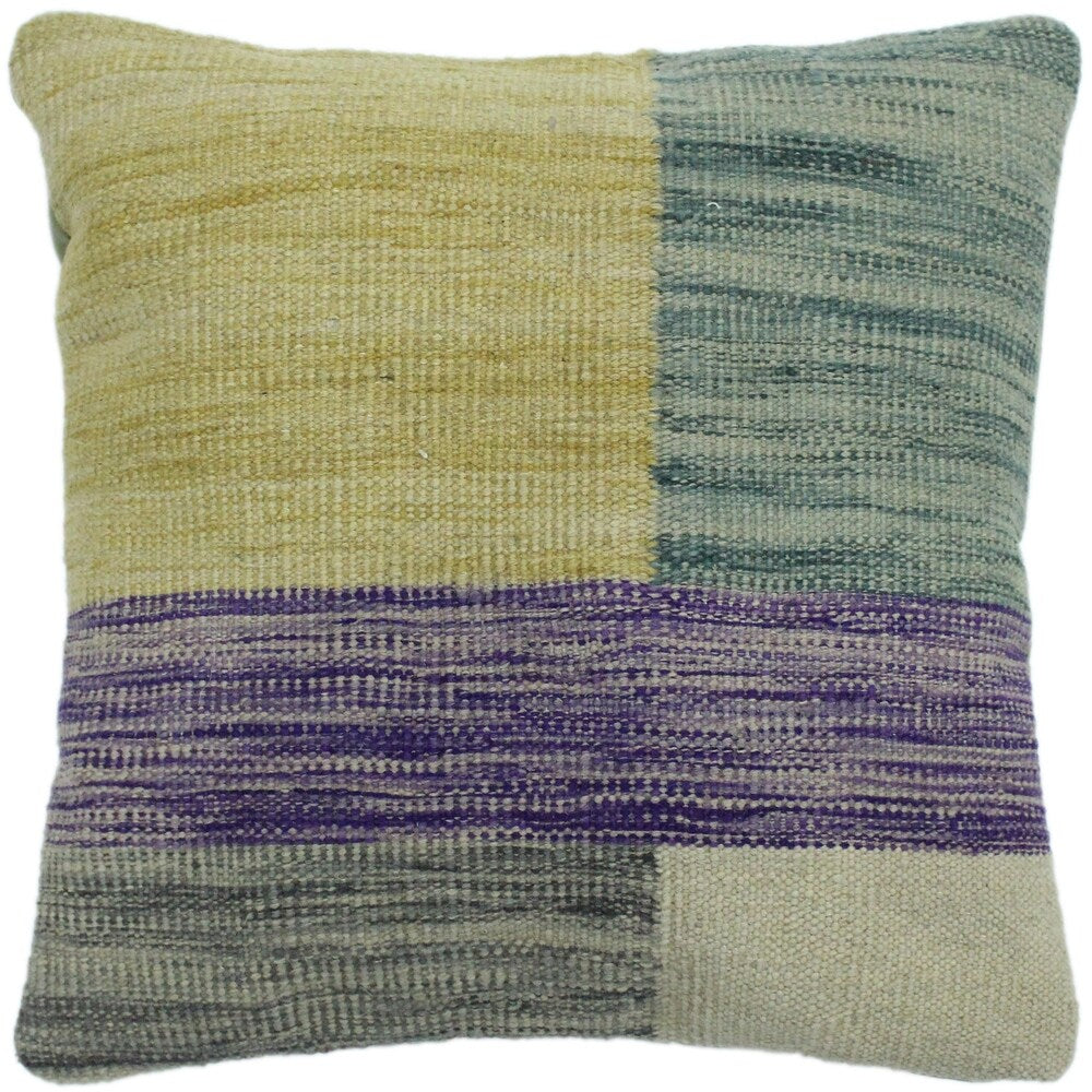 Hendrick Grey/Purple Hand-Woven Kilim Throw Pillow -18"x18"