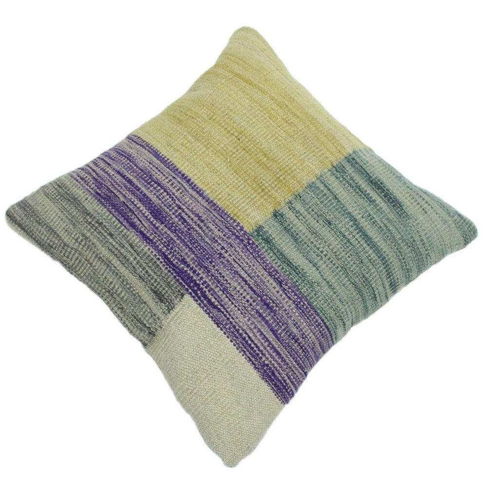 Hendrick Grey/Purple Hand-Woven Kilim Throw Pillow -18"x18"