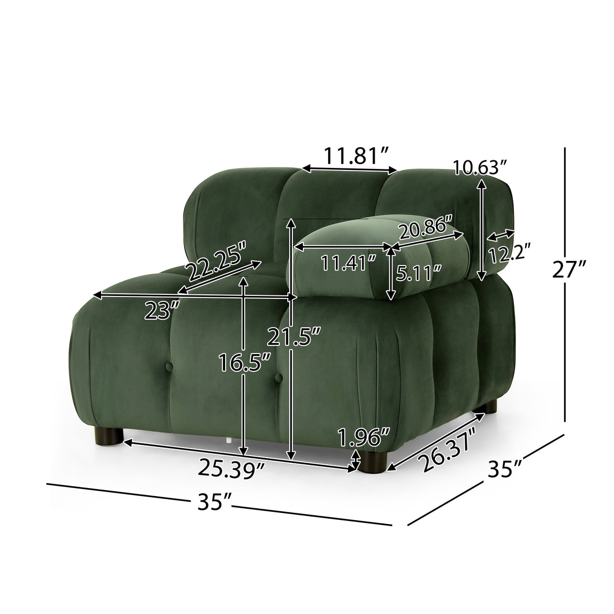 Hennepin Velvet 3 Seater Modular Tufted Sofa by Christopher Knight Home