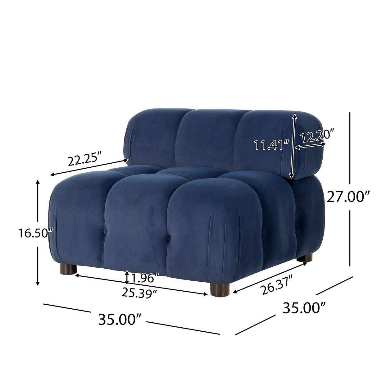 Hennepin Velvet 3 Seater Modular Tufted Sofa by Christopher Knight Home