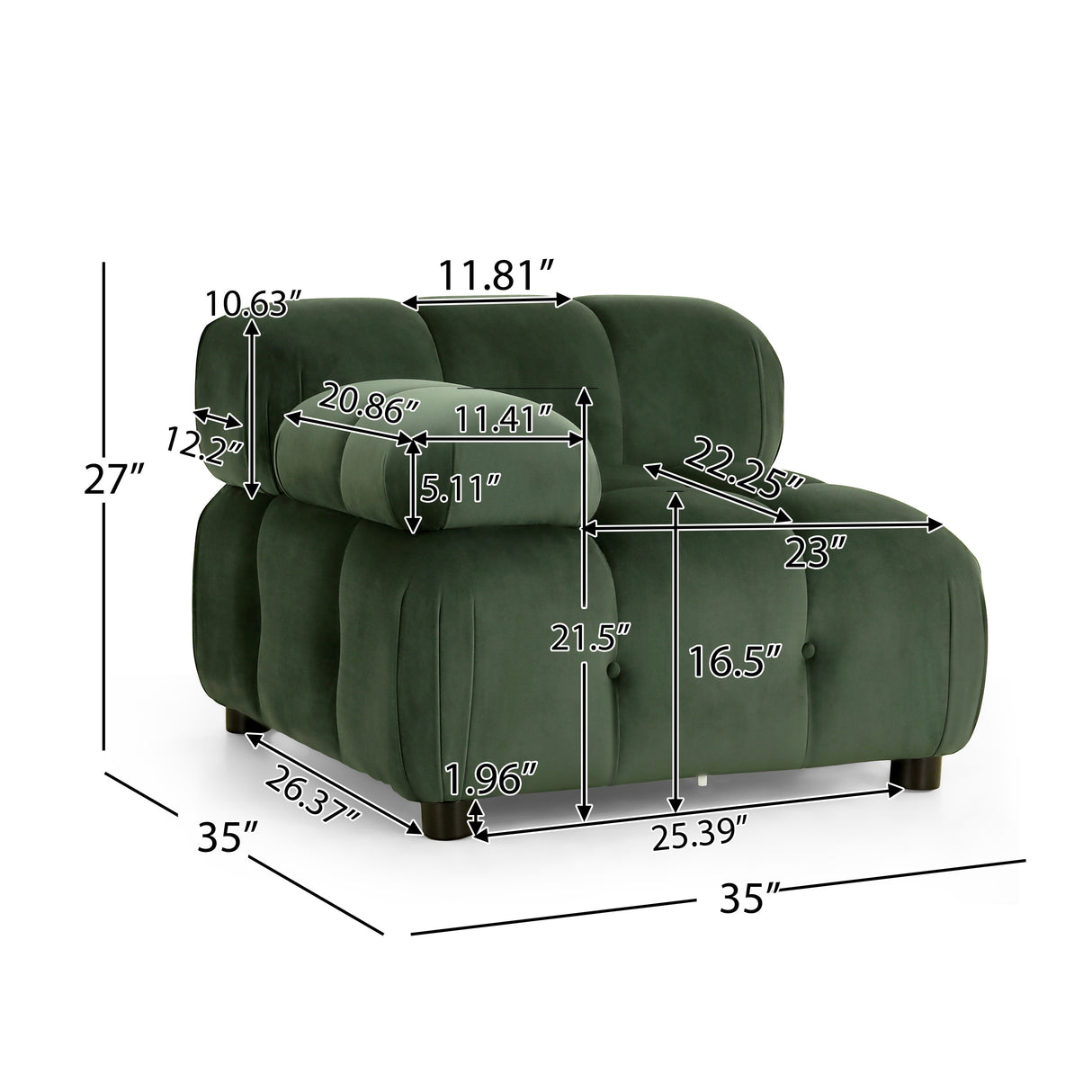 Hennepin Velvet 3 Seater Modular Tufted Sofa by Christopher Knight Home