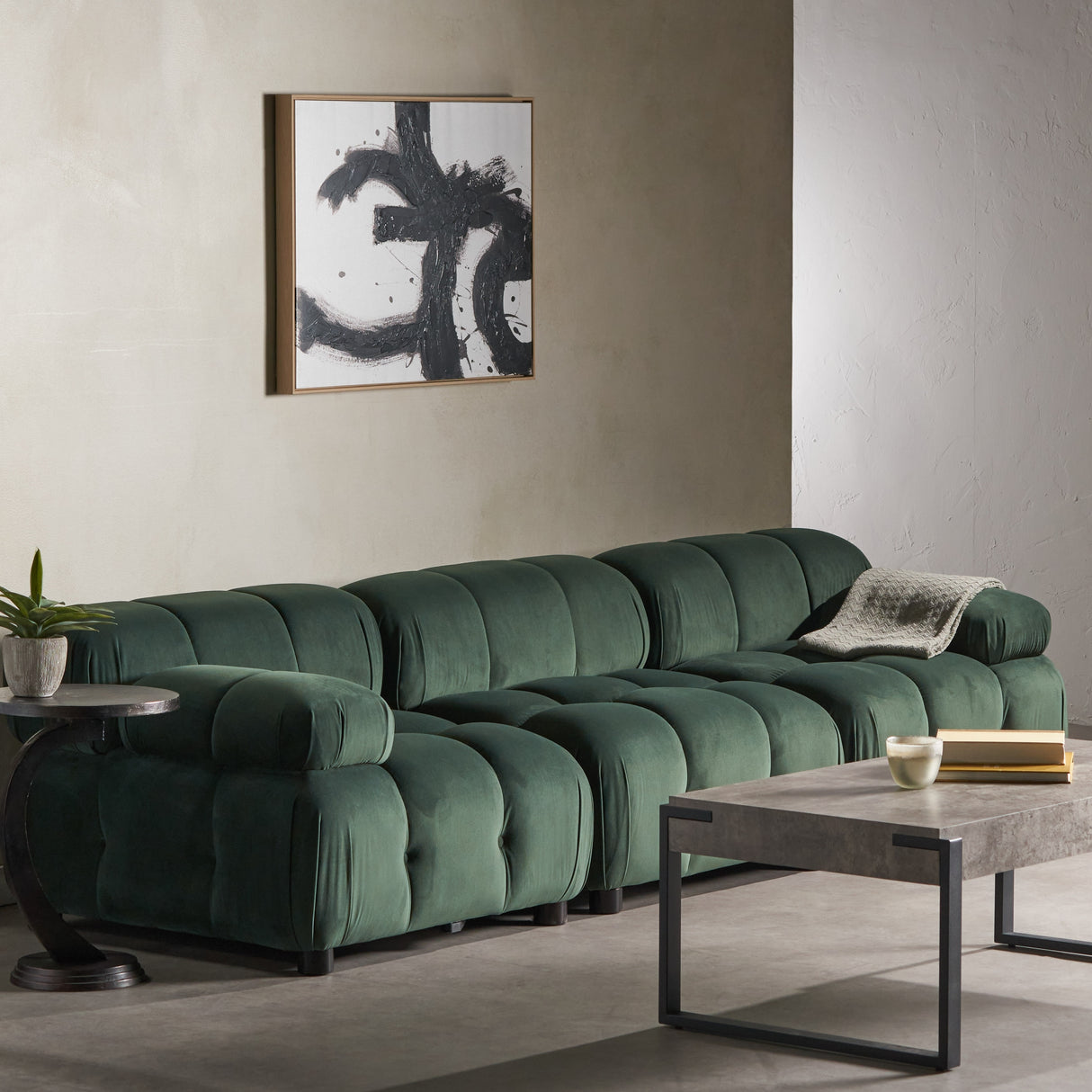 Hennepin Velvet 3 Seater Modular Tufted Sofa by Christopher Knight Home