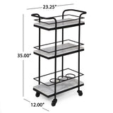 Henri Modern Glam 3 Tier Bar Cart with Marble Shelving by Christopher Knight Home - 23.25" L x 12.00" W x 35.00" H