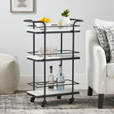 Henri Modern Glam 3 Tier Bar Cart with Marble Shelving by Christopher Knight Home - 23.25" L x 12.00" W x 35.00" H