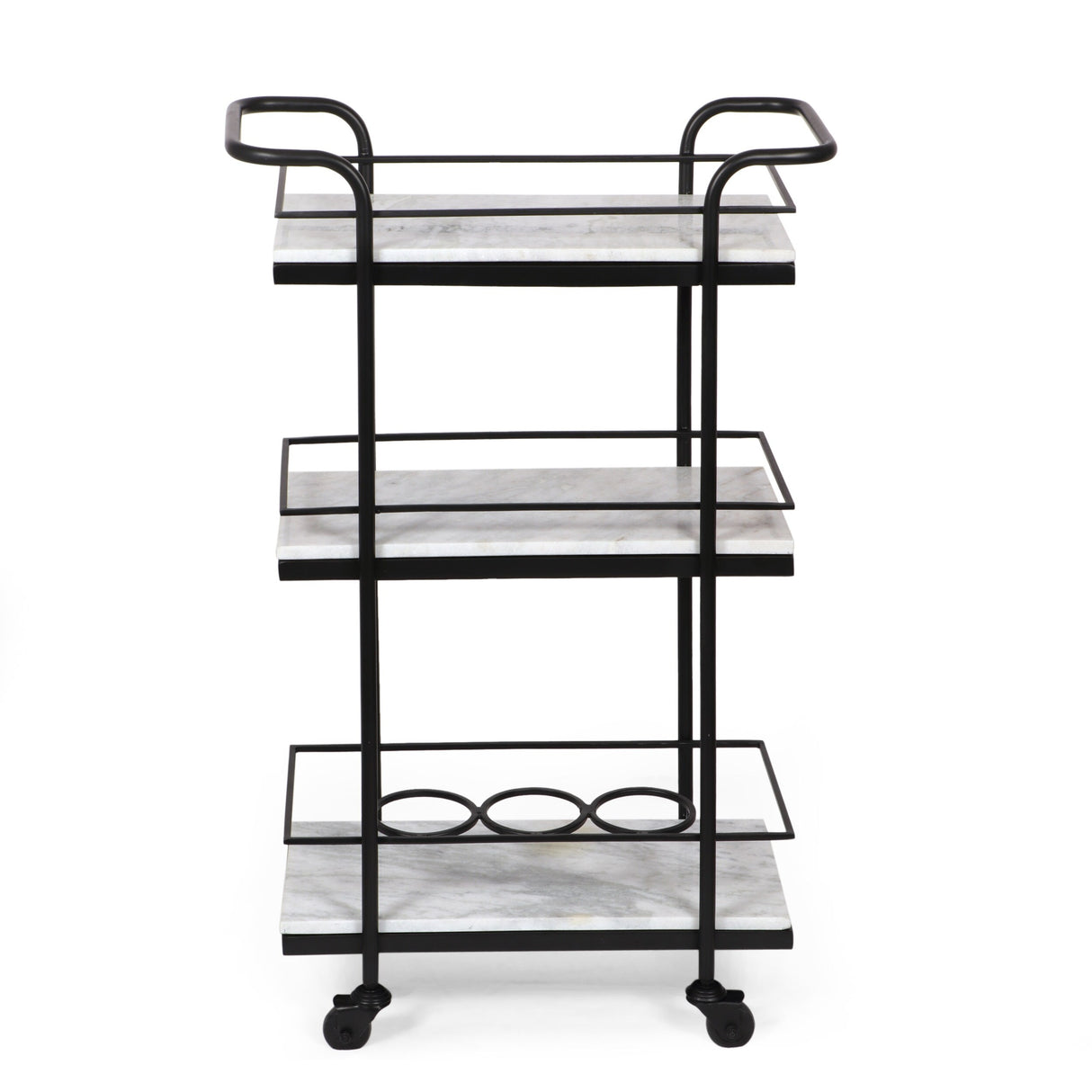Henri Modern Glam 3 Tier Bar Cart with Marble Shelving by Christopher Knight Home - 23.25" L x 12.00" W x 35.00" H