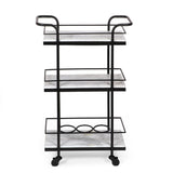 Henri Modern Glam 3 Tier Bar Cart with Marble Shelving by Christopher Knight Home - 23.25" L x 12.00" W x 35.00" H