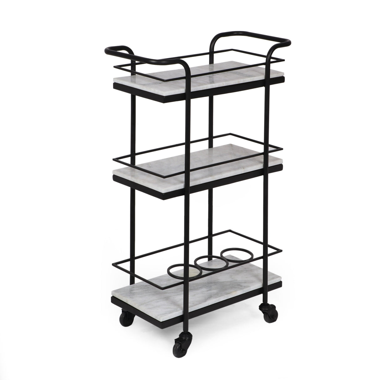 Henri Modern Glam 3 Tier Bar Cart with Marble Shelving by Christopher Knight Home - 23.25" L x 12.00" W x 35.00" H