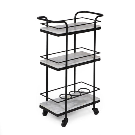 Henri Modern Glam 3 Tier Bar Cart with Marble Shelving by Christopher Knight Home - 23.25" L x 12.00" W x 35.00" H