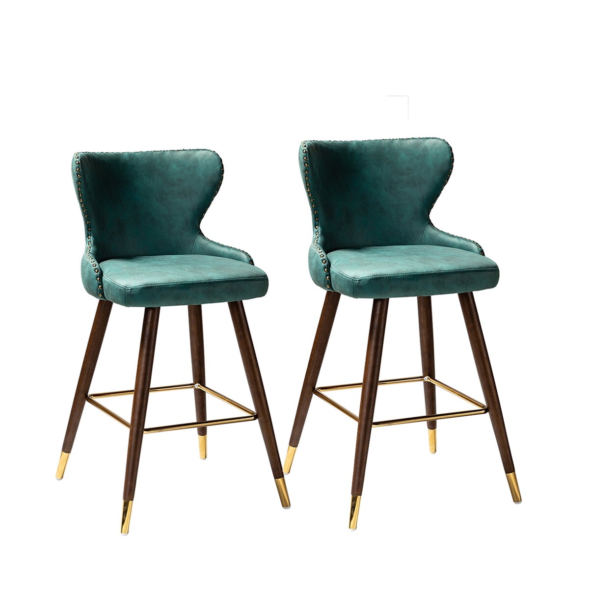 Hepburn Wingback Nailhead Trim Bar Stool Set of 2 by HULALA HOME