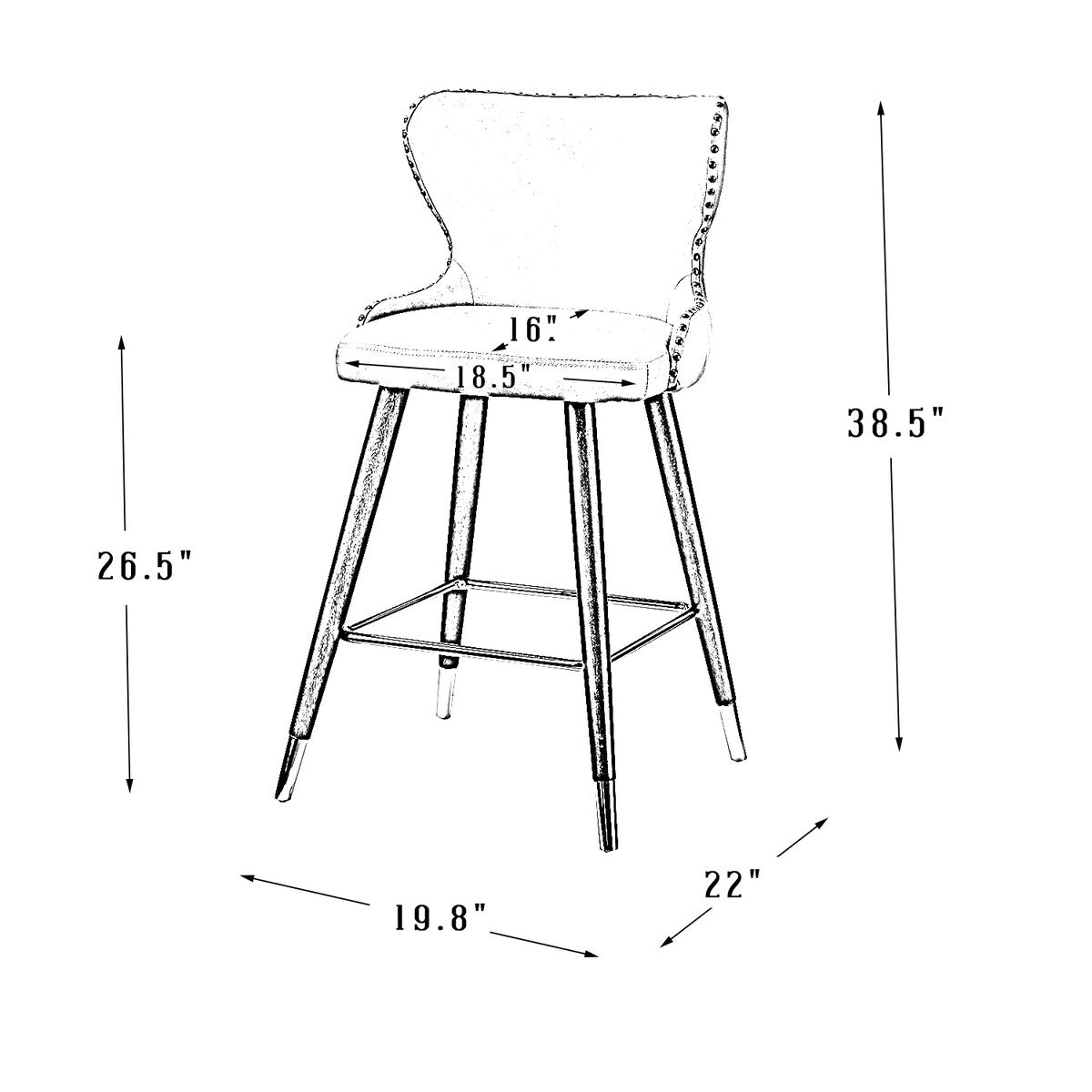 Hepburn Wingback Nailhead Trim Bar Stool Set of 2 by HULALA HOME