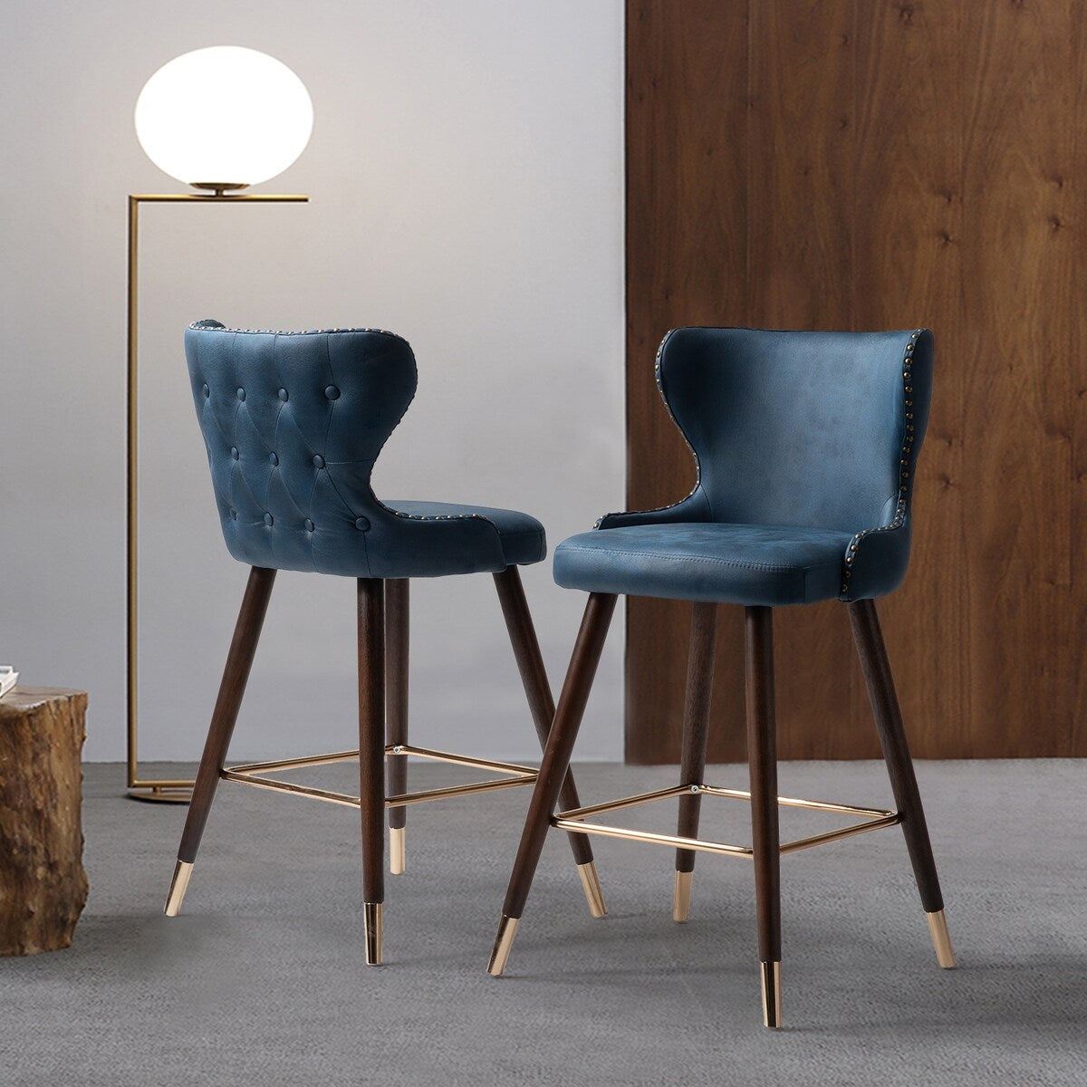 Hepburn Wingback Nailhead Trim Bar Stool Set of 2 by HULALA HOME